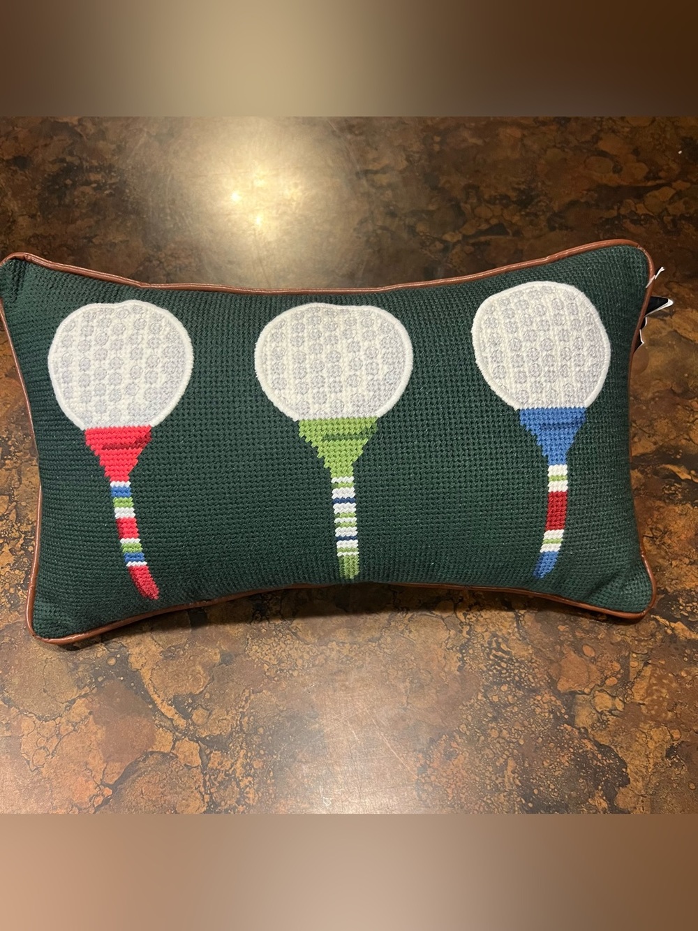 MSX Green needlepoint Golf Balls Accent Pillow Michael Strahan NWT